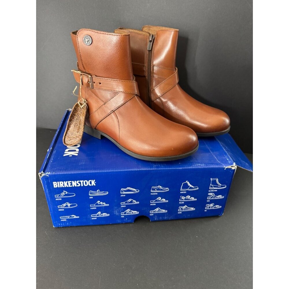 Birkenstock Collins Leather Moto Ankle Boots - Women's Size 36 Us 5.5 Cognac
